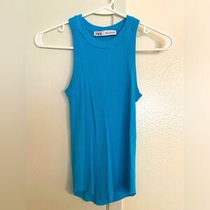 Zara Light Blue Ribbed Rib High Neck Tank Size Small